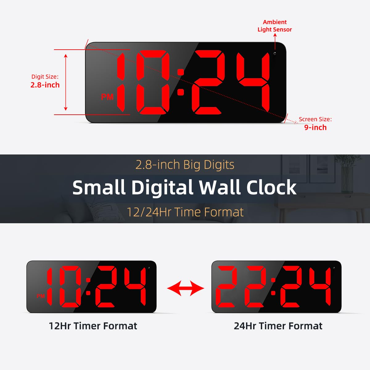 XUANZIT clock demonstrates auto-brightness for day and night visibility.