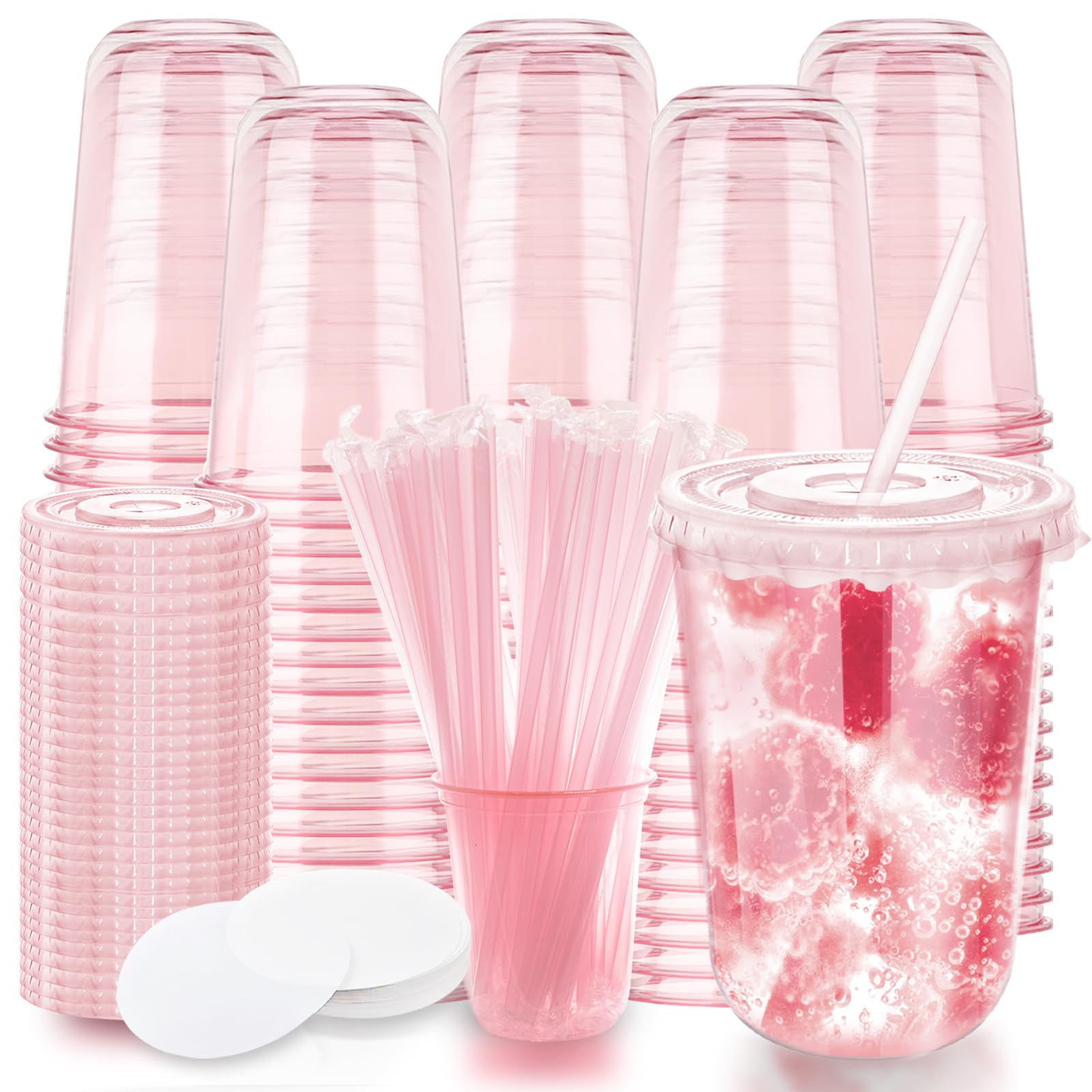 Xuelimei 16oz disposable stemless glasses with flat lids and straws for parties