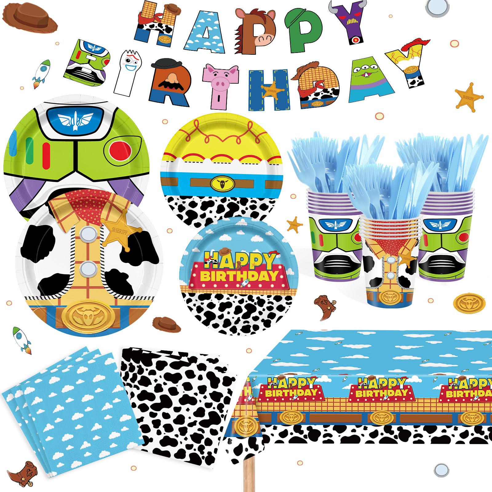 XUELIREN Toy Theme Plates with bright cartoons for a fun kids party