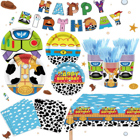 XUELIREN Toy Theme Plates with bright cartoons for a fun kids party