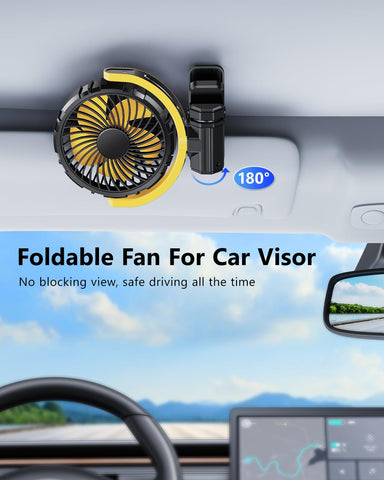 Xuenair car fan with 360-degree rotation for flexible airflow.