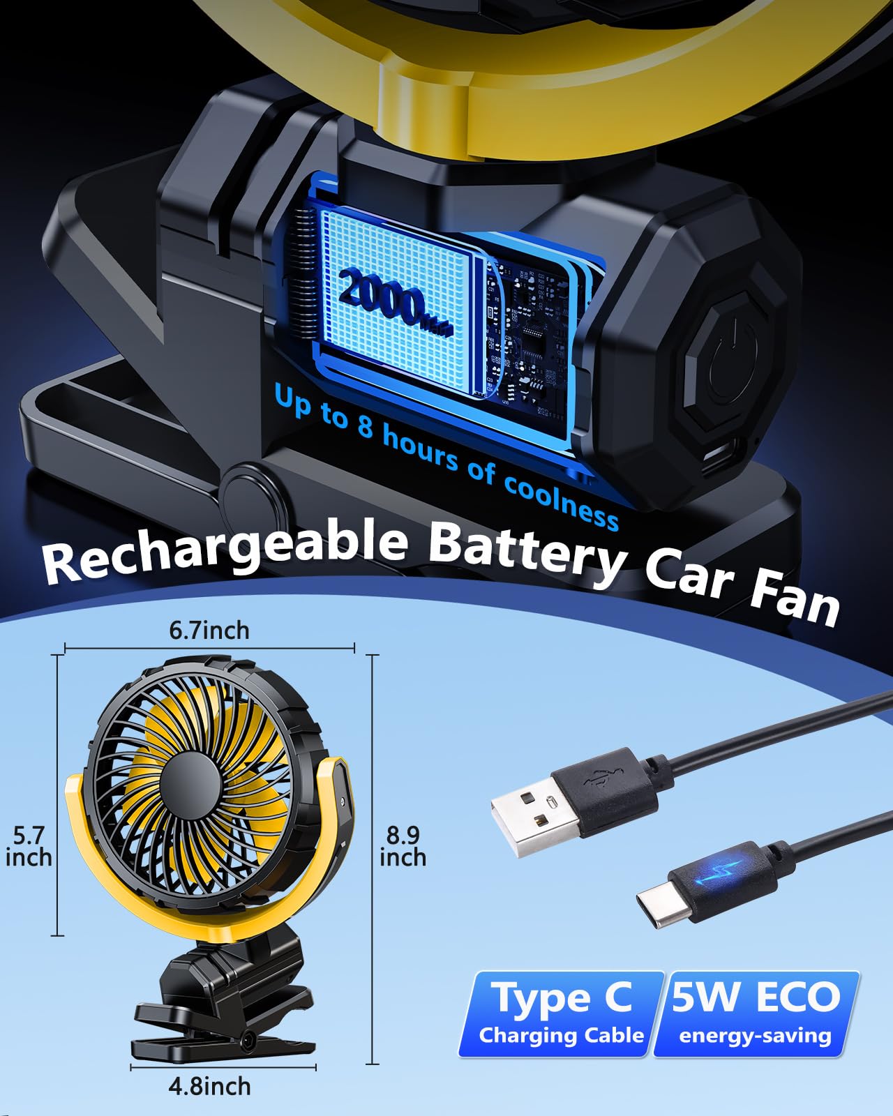 Xuenair Type-C charging keeps the fan ready for longer trips.