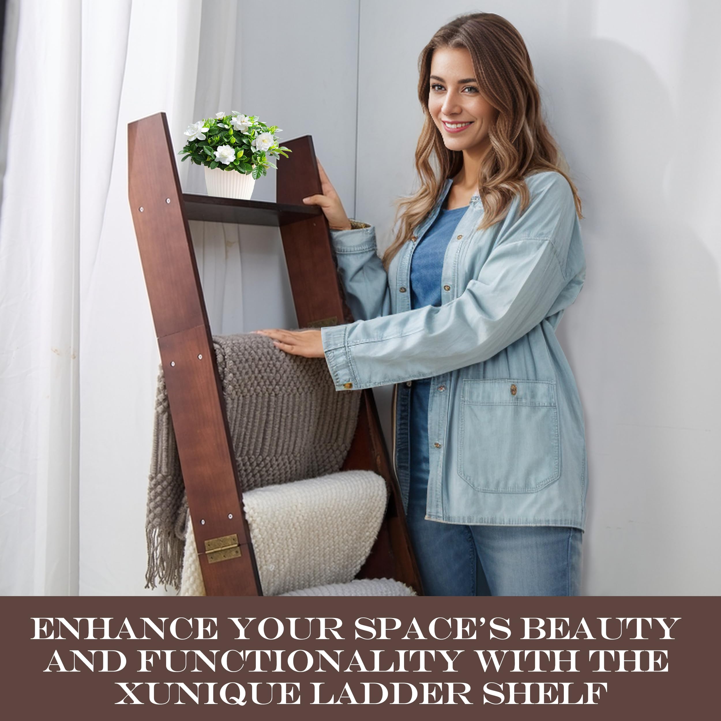 XUNIQUE wooden ladder for bedroom decor complements cozy textiles