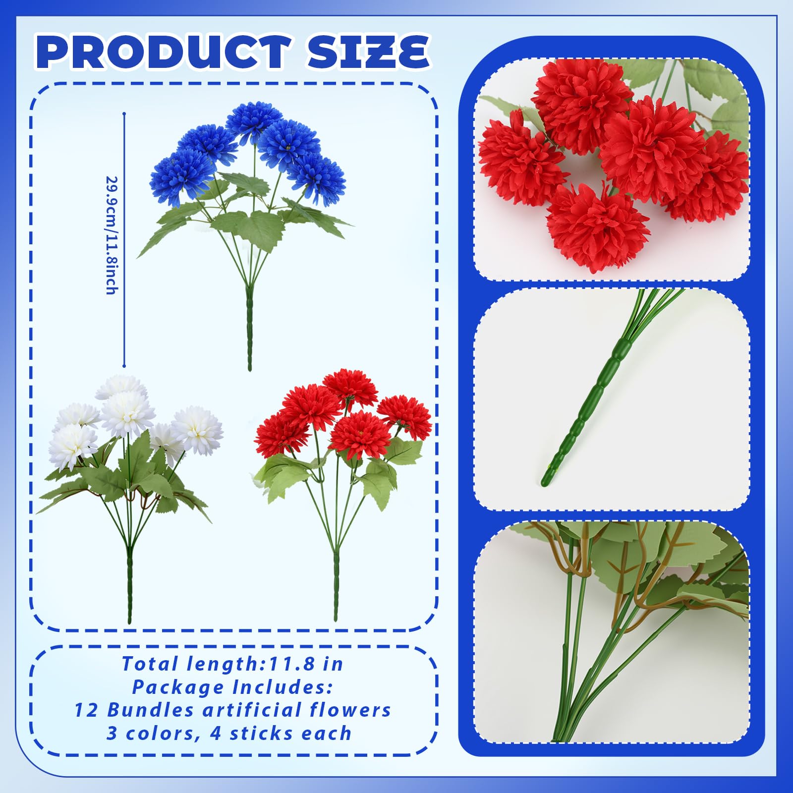 XunYee twelve-bundle red, white, blue outdoor flowers for seasonal events