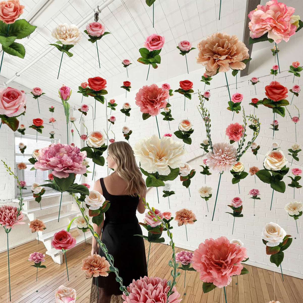 XunYee silk flower garland draped over arch for backdrop