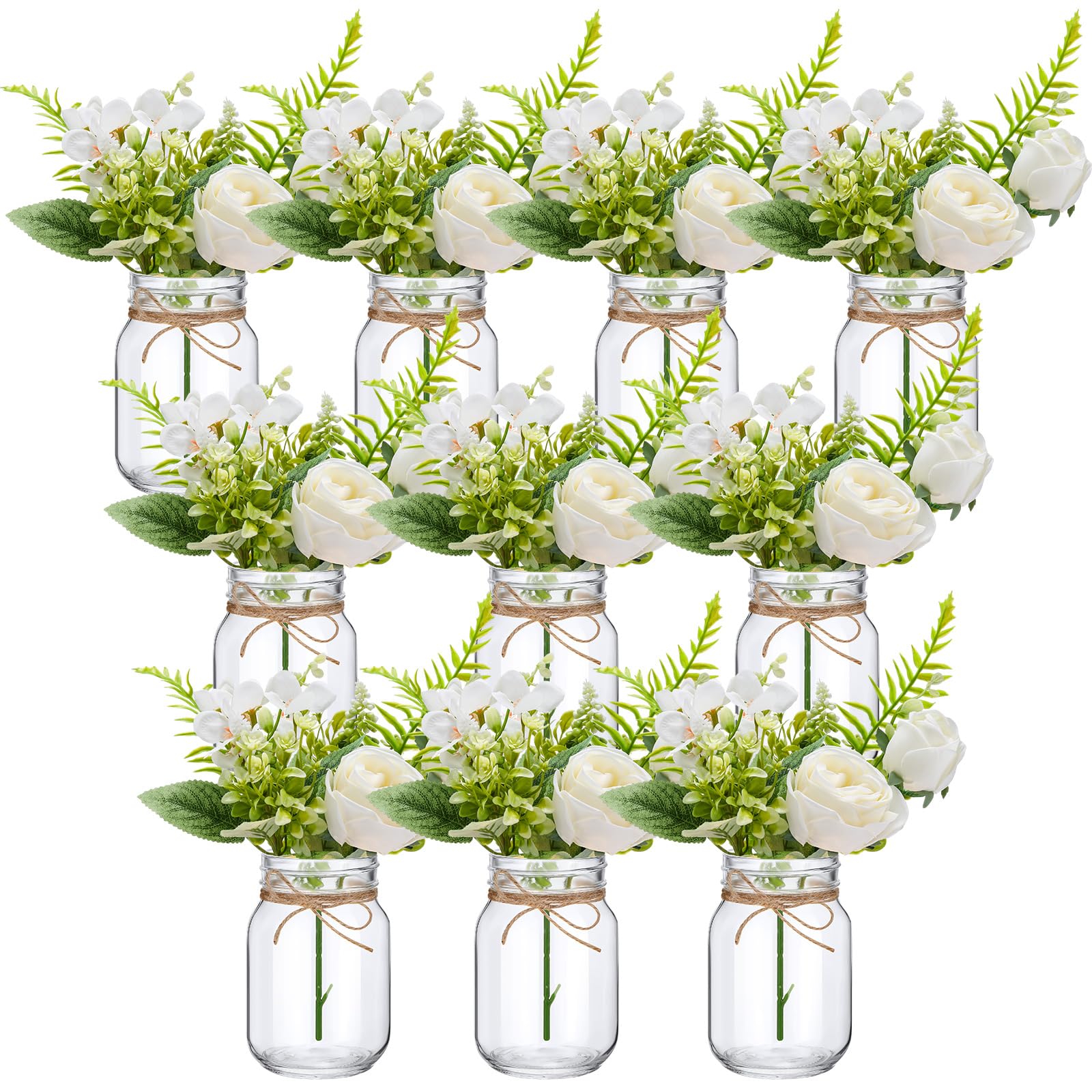 XunYee mason jar centerpiece with white rose adds rustic charm to tables