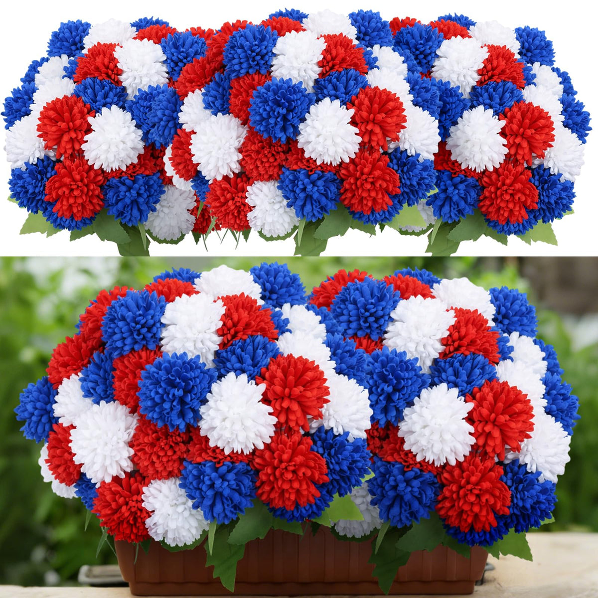 XunYee patriotic artificial chrysanthemum bouquet with 11.8-inch stems for durable decor