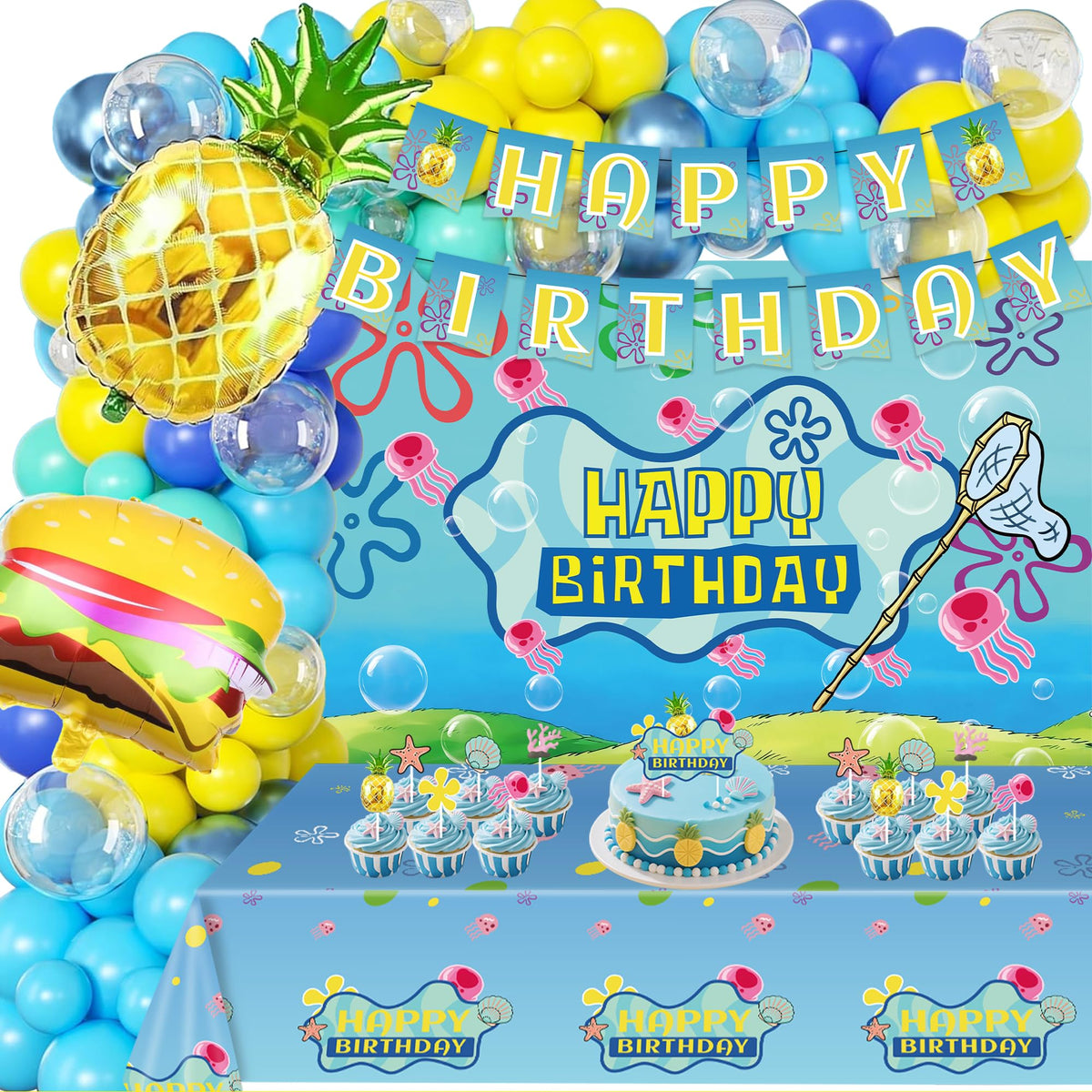 XUNYIPTY yellow birthday balloons create a bright ocean-theme party atmosphere