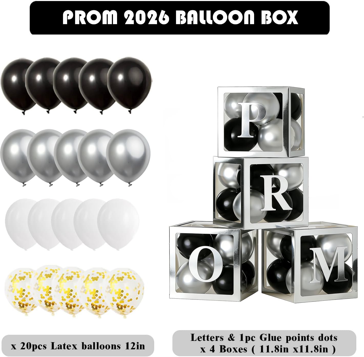 Xvvti silver balloon boxes ready for an easy, ready-to-assemble display.