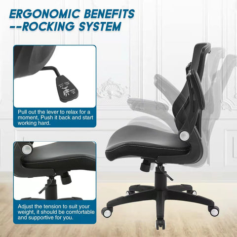 XXISHE 90-degree flip-up armrests save desk space when needed.