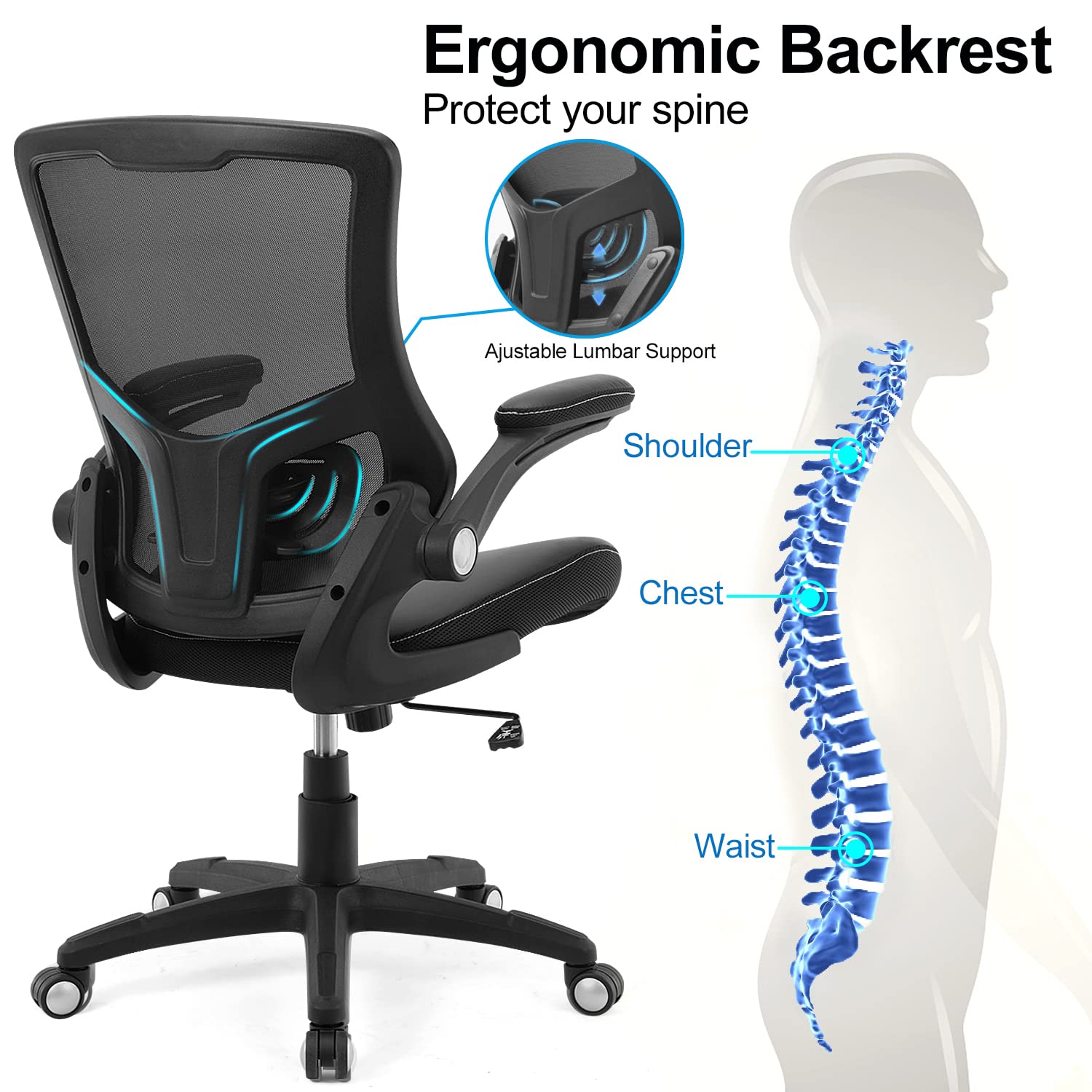 XXISHE ergonomic S-shaped lumbar support helps maintain posture.