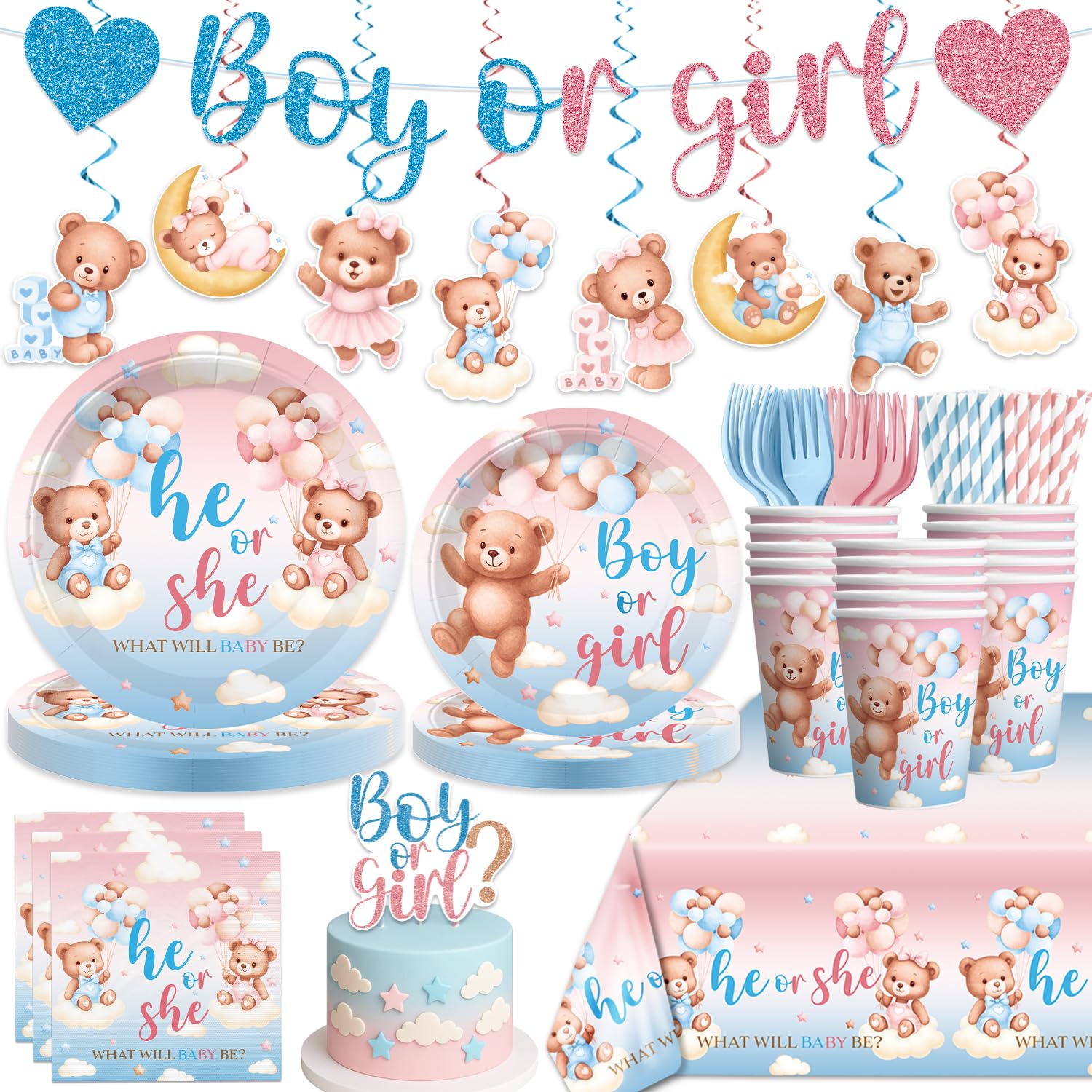 Xynic bear gender reveal banner adds playful pink and blue accents for a memorable moment.