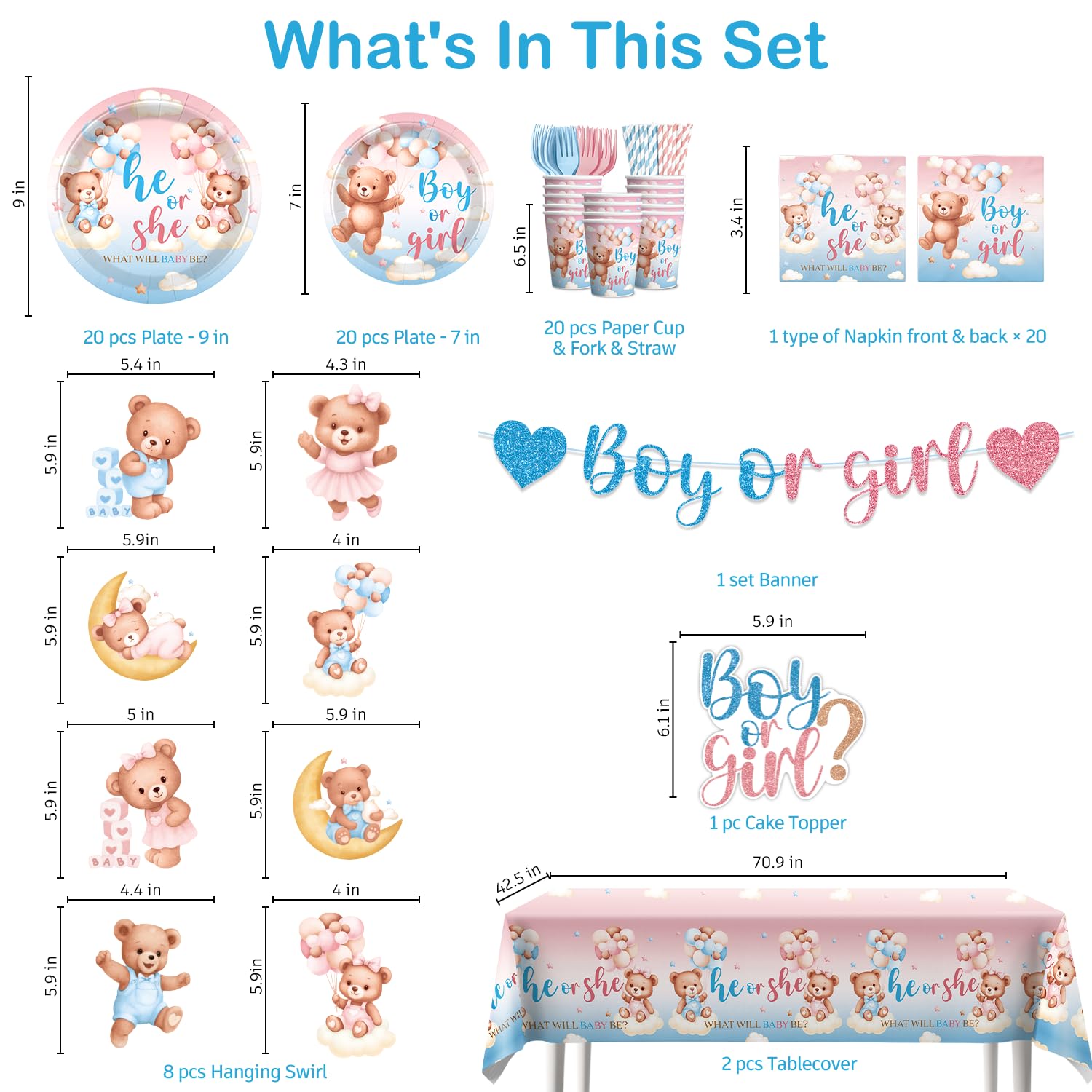 Xynic bear gender reveal hanging swirls create movement and color that enhances the party ambiance.