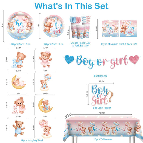 Xynic bear gender reveal hanging swirls create movement and color that enhances the party ambiance.
