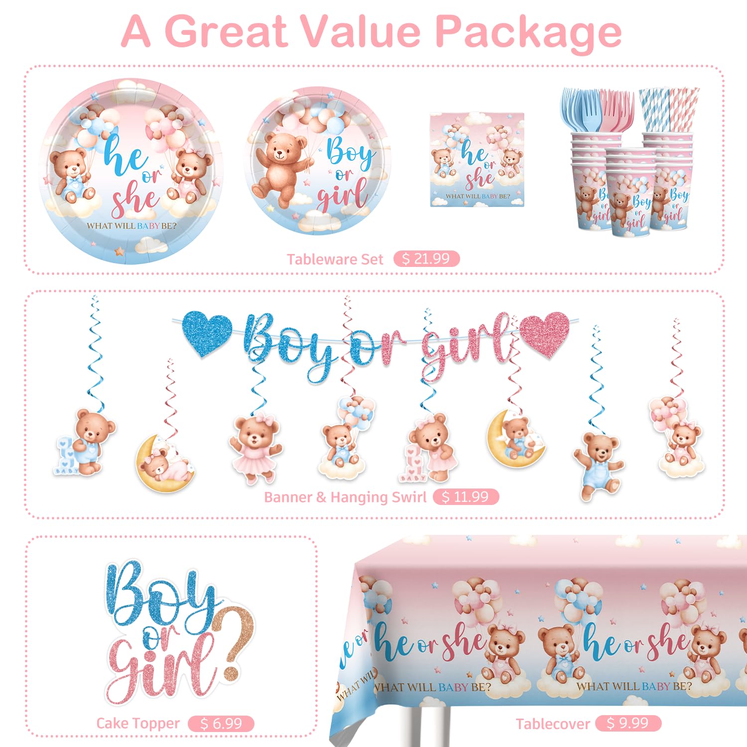 Xynic bear theme 7-inch plates simplify serving while coordinating with pink and blue tones.