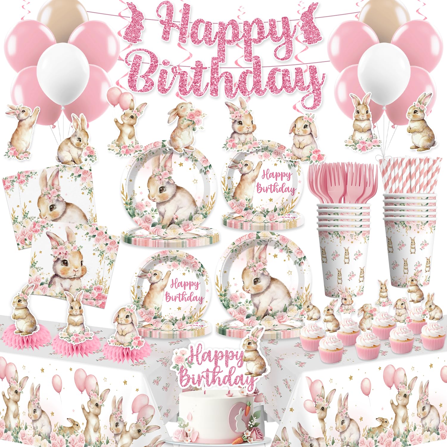 Xynic bunny happy birthday banner enhances party decor and photo moments.