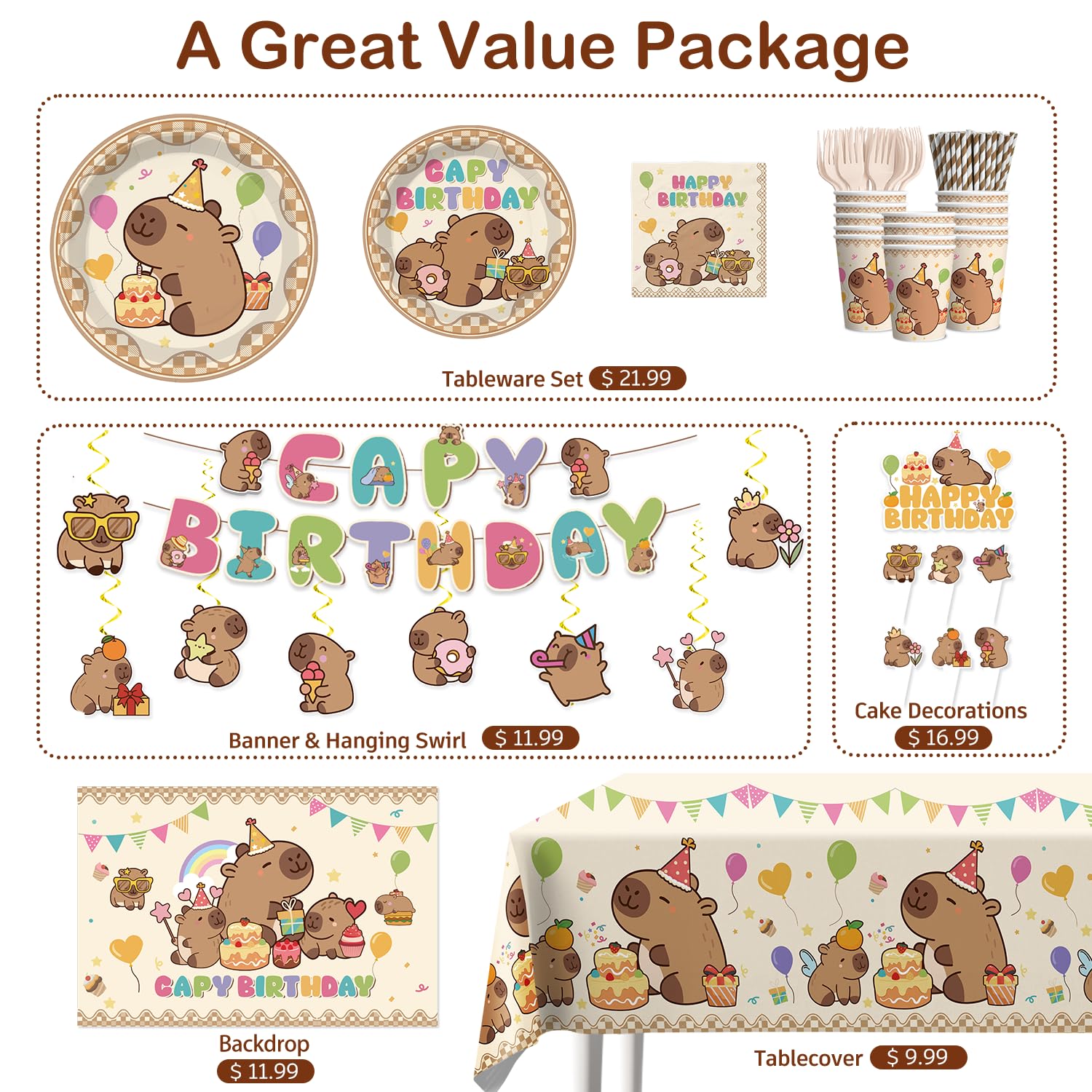 Xynic Capybara tablecloth establishes a festive base for snacks and cake