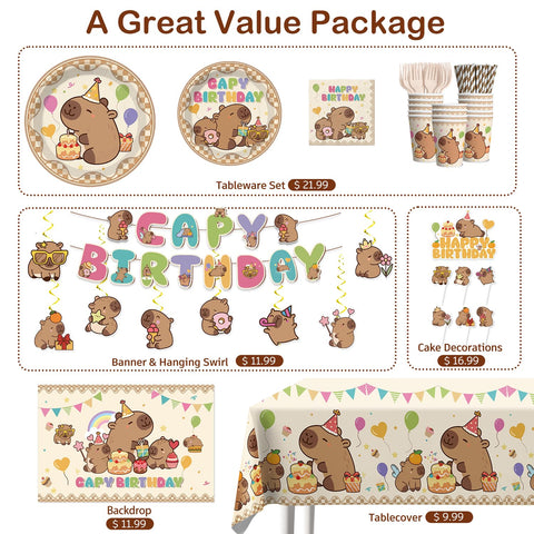 Xynic Capybara tablecloth establishes a festive base for snacks and cake