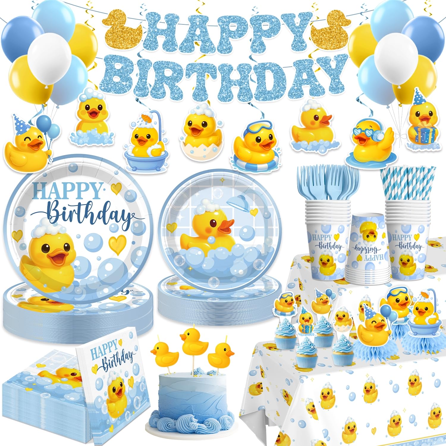 Xynic duck birthday plates 7-inch for sturdy serving at kids' party