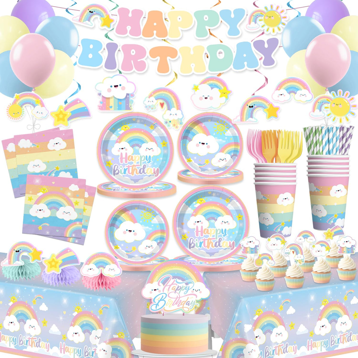 Xynic rainbow banner for a photo-ready birthday entrance.