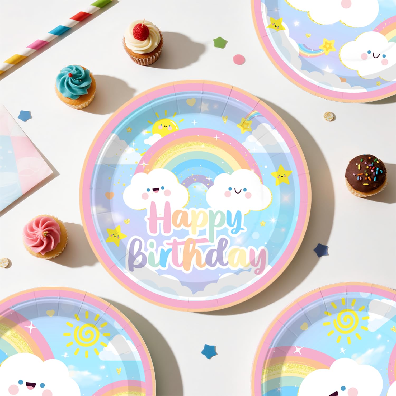 Xynic rainbow cupcake toppers brighten treats with color.