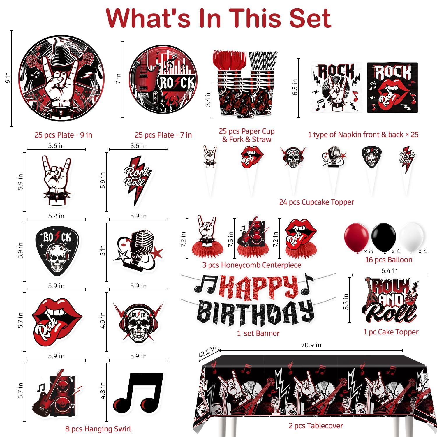 Xynic 7-inch plates with rock graphics for easy serving.