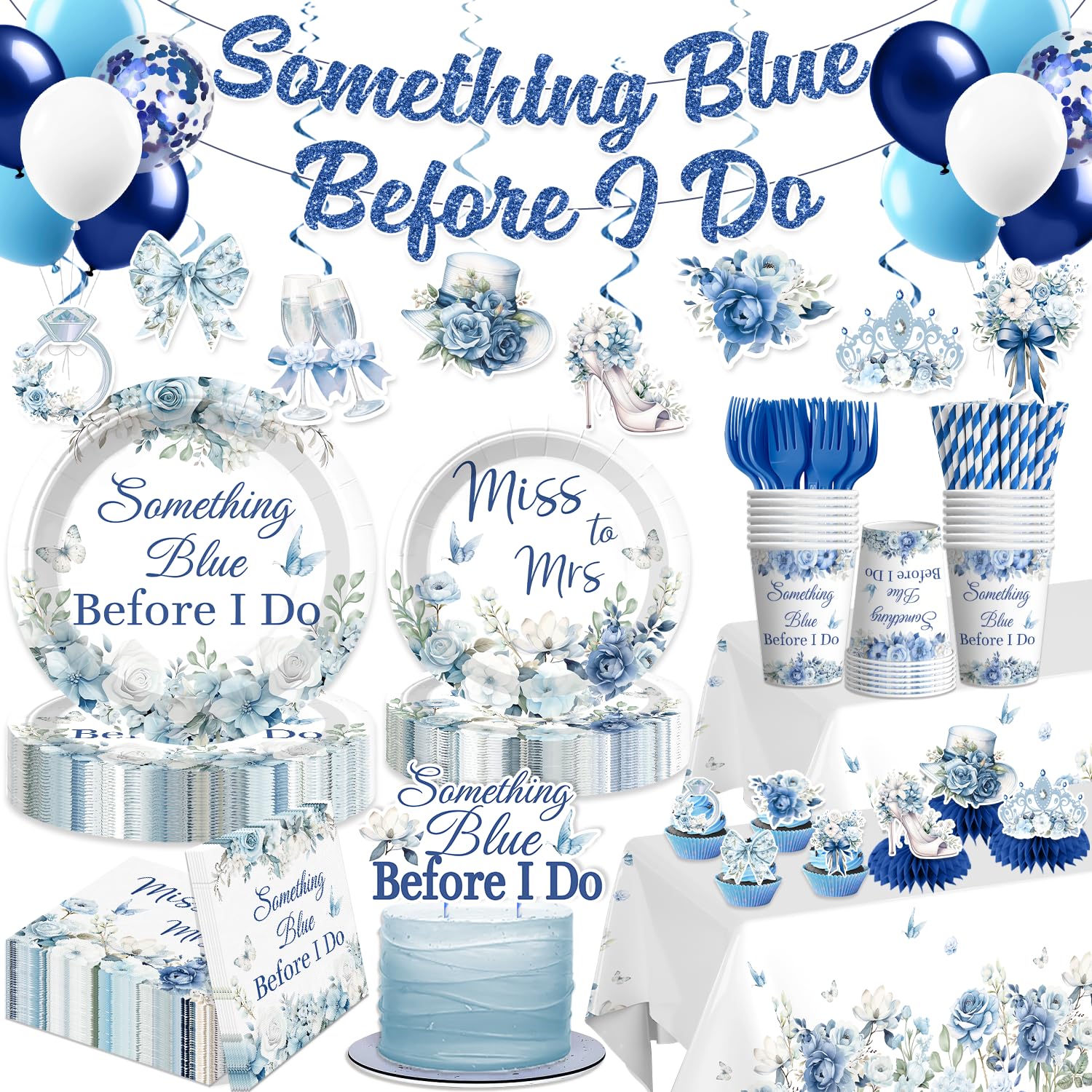 Xynic Something Blue banner enhances bridal shower color theme