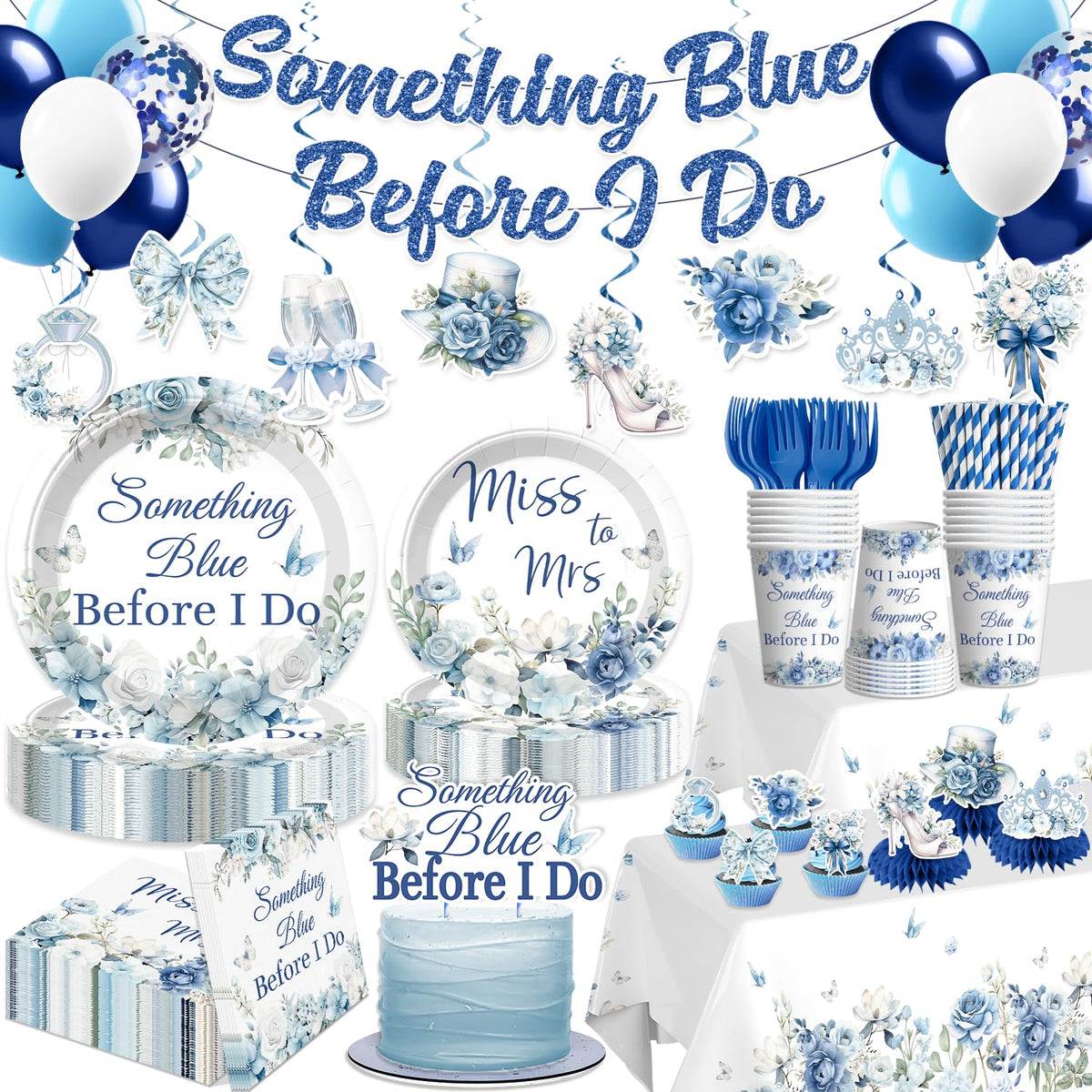 Xynic Something Blue banner enhances bridal shower color theme