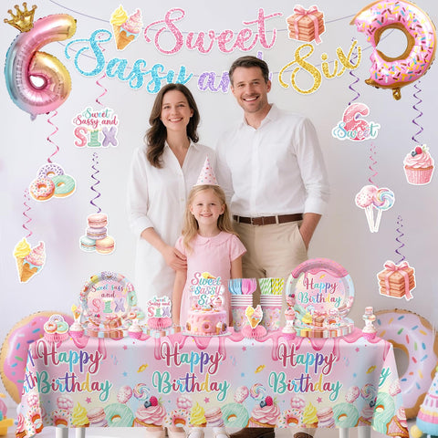 Xynic tablecloths protecting surfaces and highlighting the Sweet Sassy Six theme