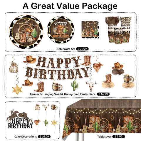 Xynic Western Cowboy cake topper accents the birthday centerpiece