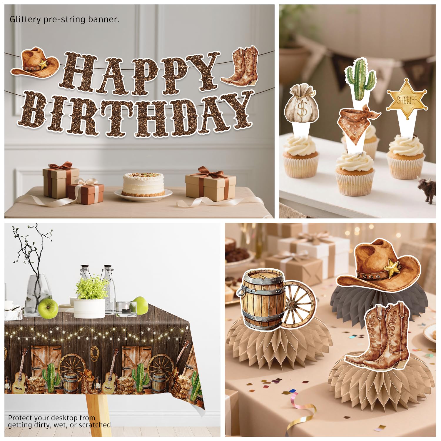 Xynic Western Cowboy honeycomb centerpieces anchor tabletops attractively