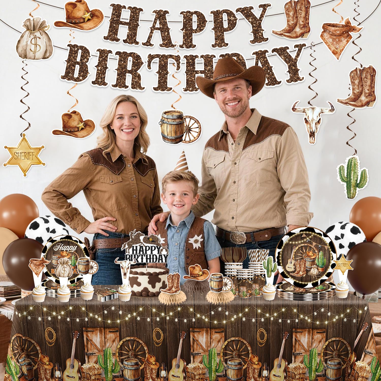 Xynic Western Cowboy tableware provides convenient, complete serving for 25 guests