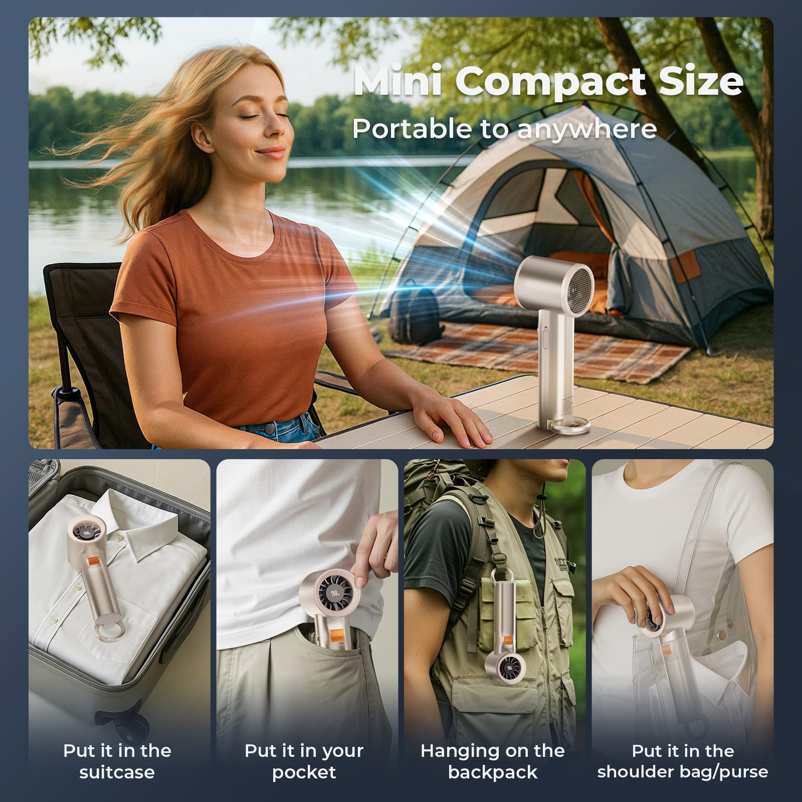 Xyphora compact fan with intuitive controls for quick adjustments.