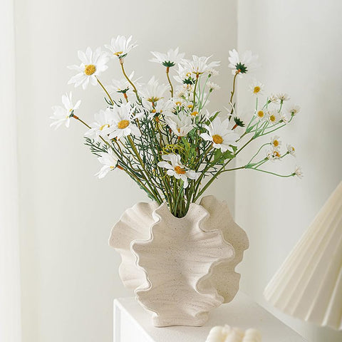 XYQXYQ Modern Art Ceramic Vase in white, on table with bouquet.