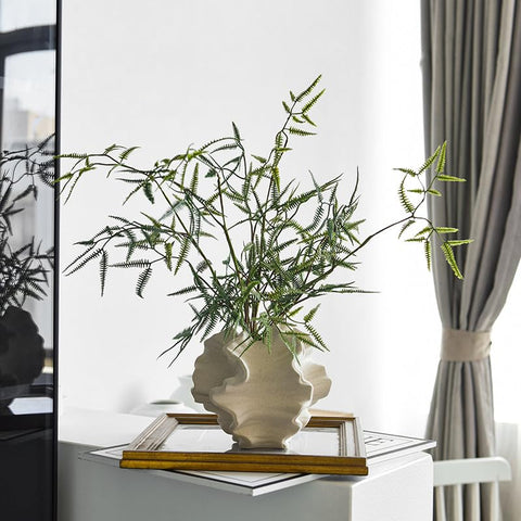 XYQXYQ Modern Art Ceramic Vase in white, empty stand-alone sculptural piece.