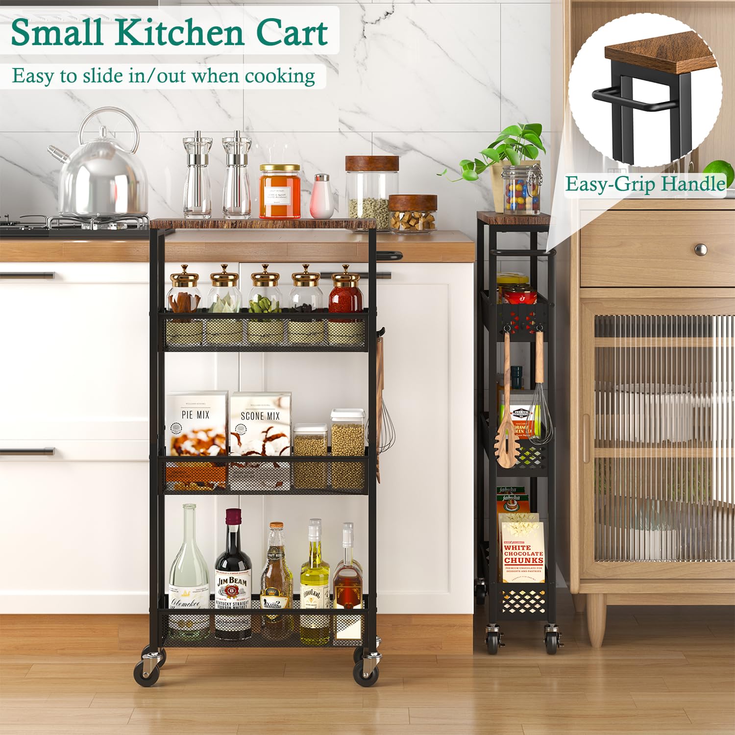 XYZLVSI metal handle and swivel casters enable smooth, directional movement
