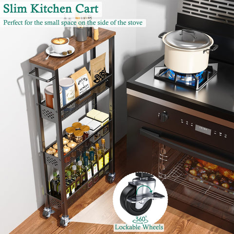 XYZLVSI narrow kitchen cart on wheels moves easily beside appliances