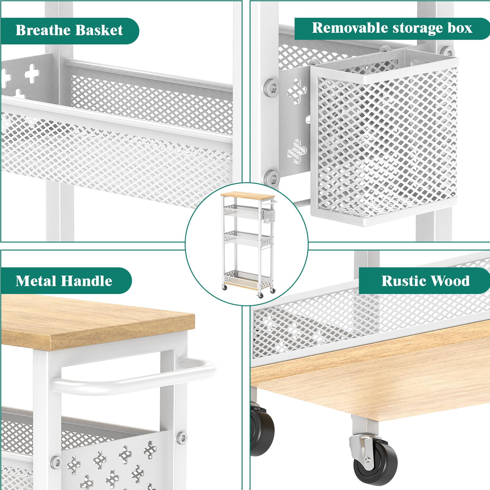 XYZLVSI Slim Storage Cart 4-Tier diamond-side-frames help prevent items from slipping