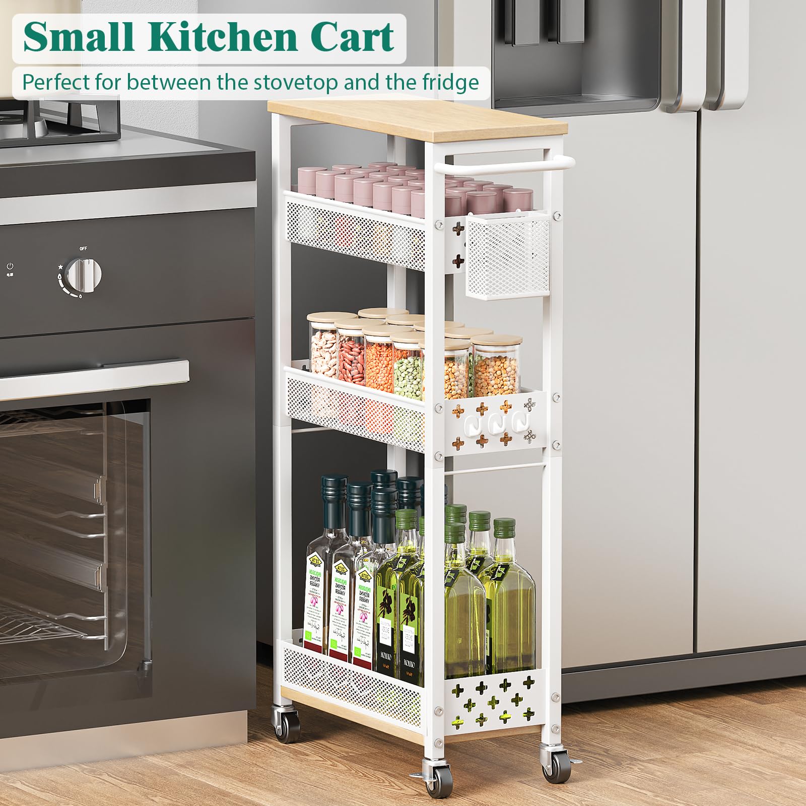 XYZLVSI Slim Storage Cart 4-Tier side-mesh-basket keeps small items organized and accessible