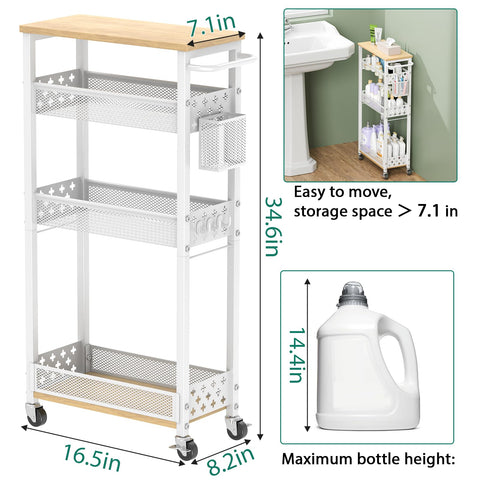 XYZLVSI Slim Storage Cart 4-Tier 360-degree-casters enable smooth movement in tight spaces