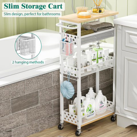 XYZLVSI Slim Storage Cart 4-Tier wooden-rack provides solid support for bulky items