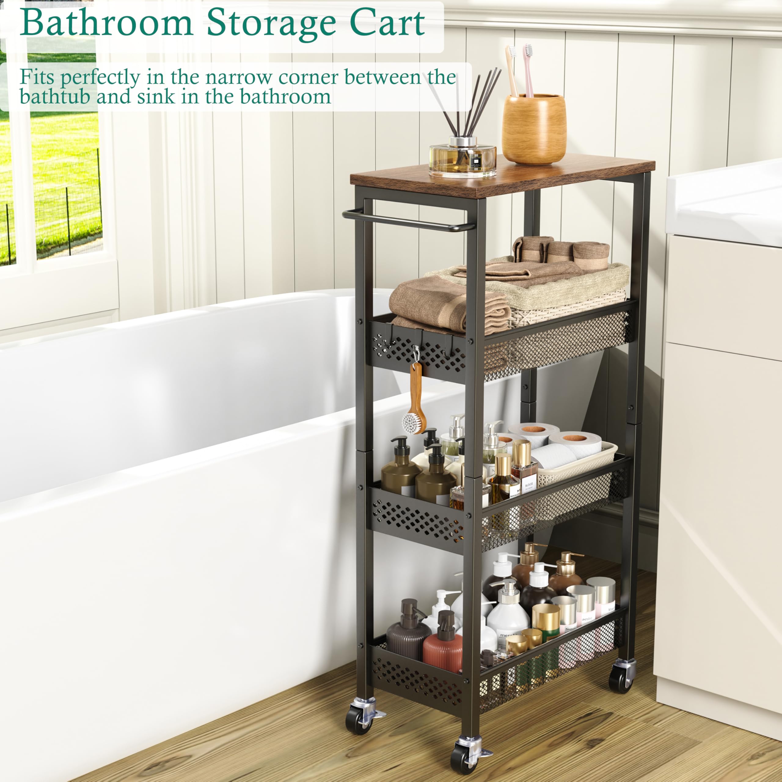 XYZLVSI 4-tier cart with mesh baskets keeps fruits and veggies organized
