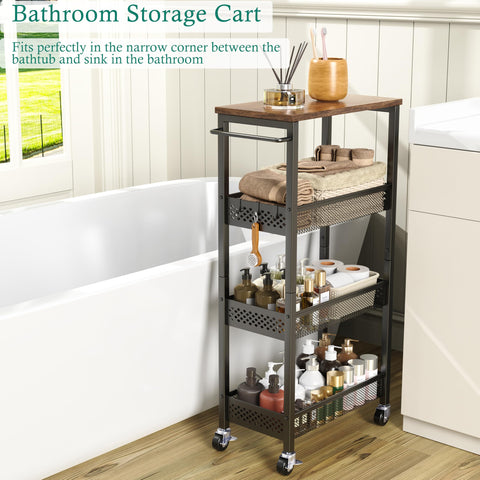 XYZLVSI 4-tier cart with mesh baskets keeps fruits and veggies organized
