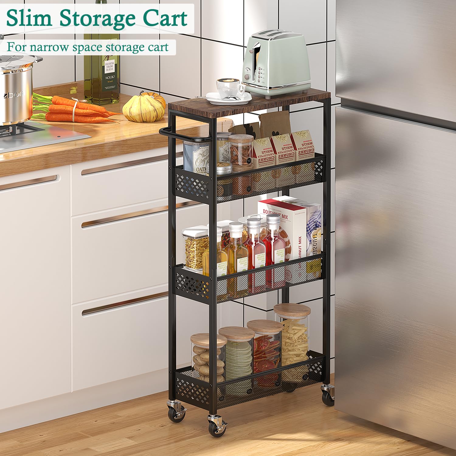 XYZLVSI cart showing three mesh baskets for versatile shelving