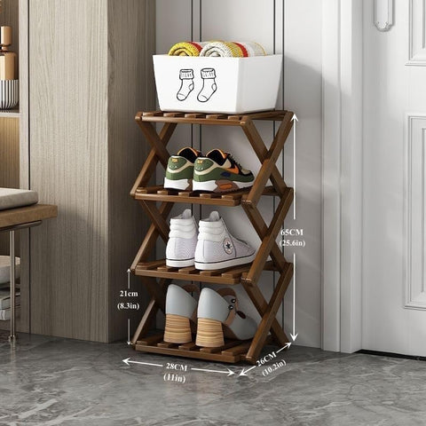 XZXWZX Bamboo vertical shoe organizer demonstrates a sturdy four-layer design.