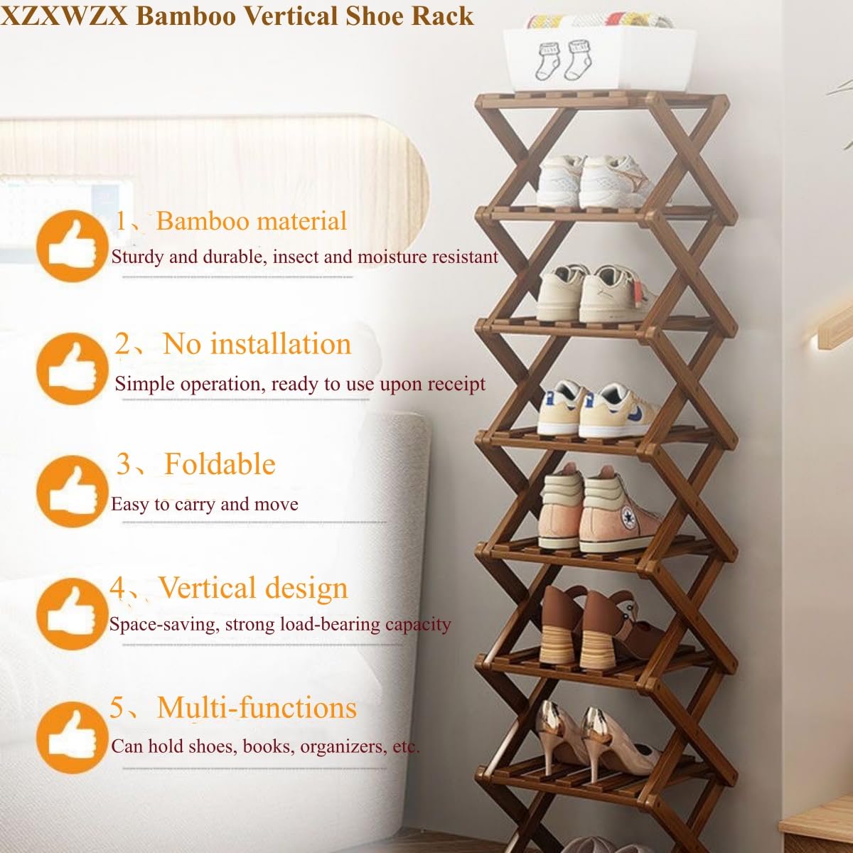XZXWZX brown bamboo shoe shelf for closet corners and hallways