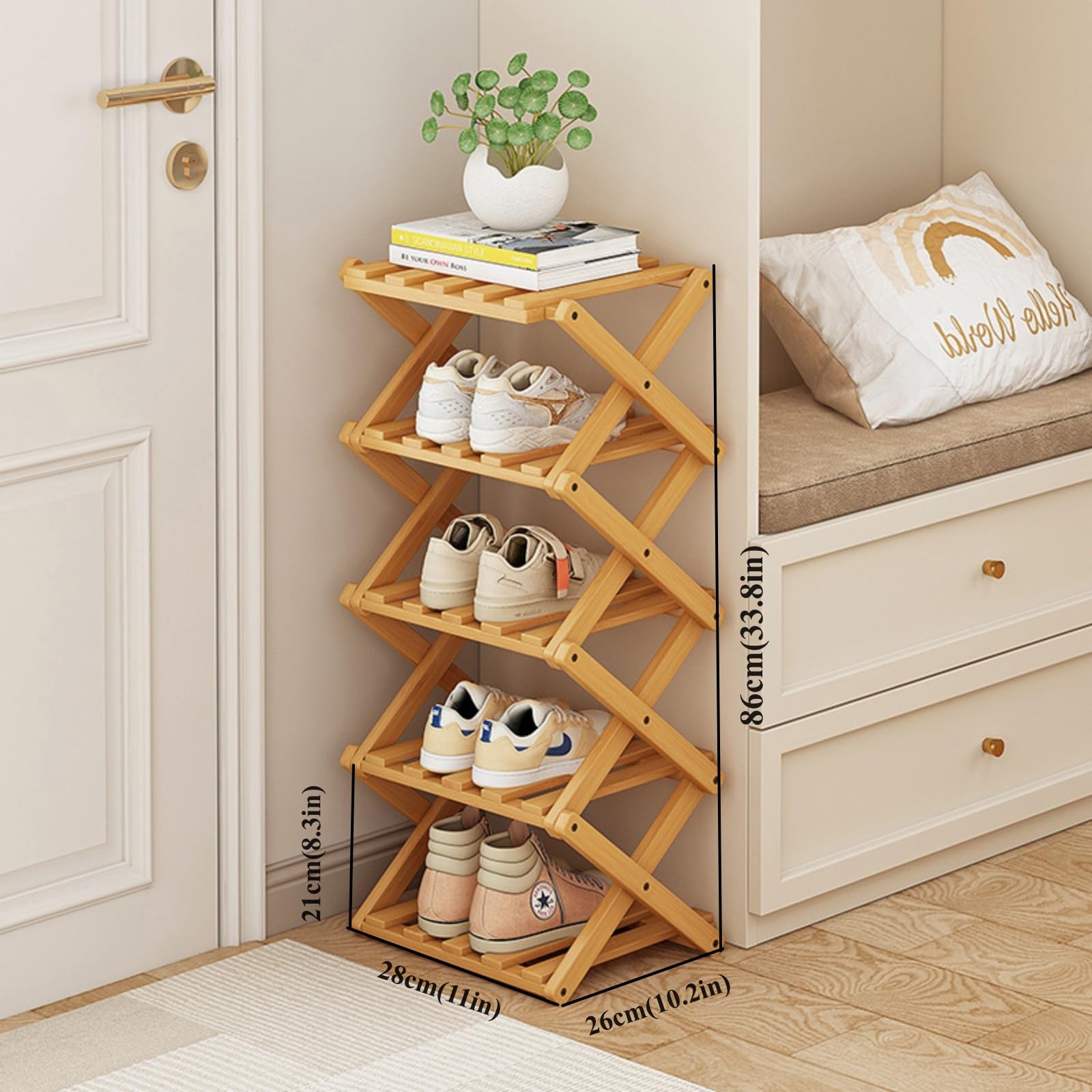 XZXWZX Foldable Bamboo Shoe Rack without assembly, quick setup for fast organizing.