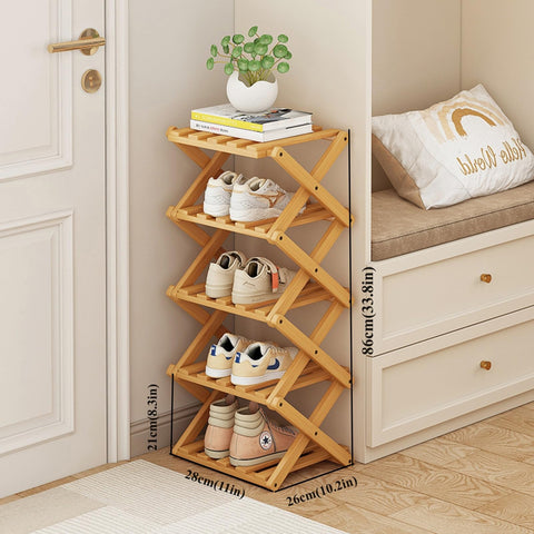 XZXWZX Foldable Bamboo Shoe Rack without assembly, quick setup for fast organizing.