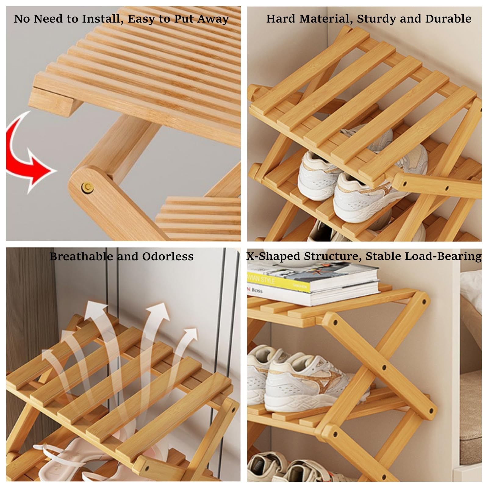 XZXWZX Bamboo shoe rack space-saving design fits tight entryways.