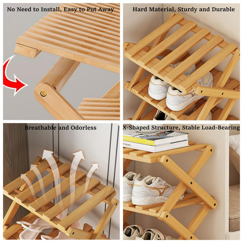 XZXWZX Bamboo shoe rack space-saving design fits tight entryways.